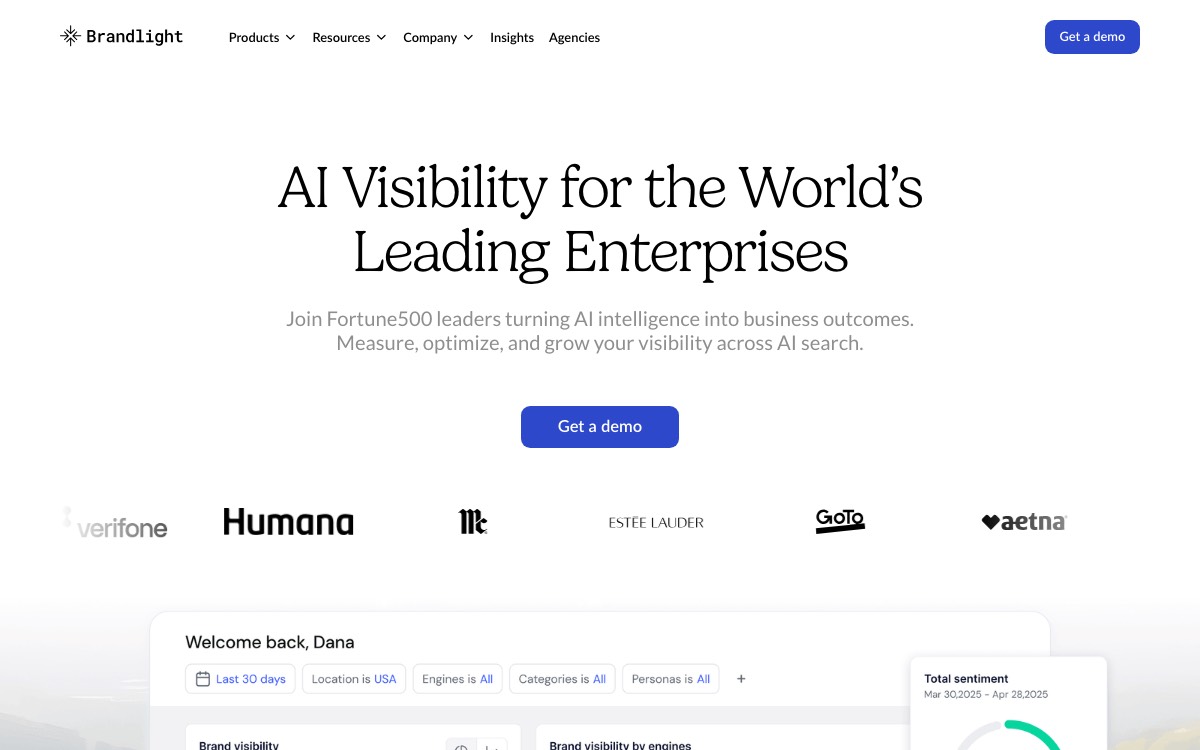 Screenshot of the Brandlight website