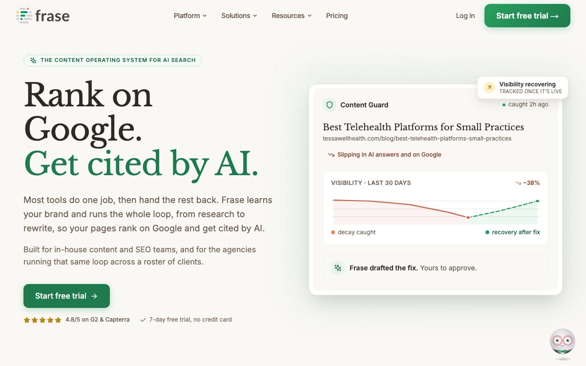 Screenshot of the Frase website
