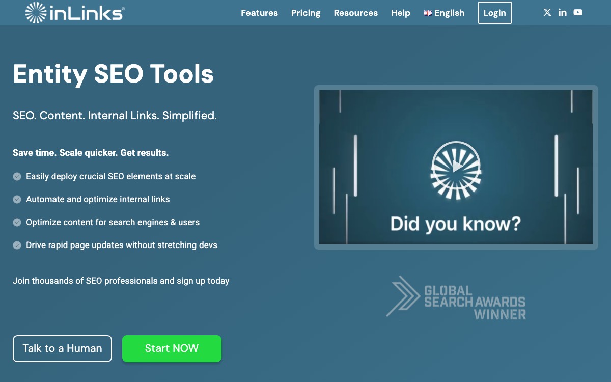 Screenshot of the InLinks website