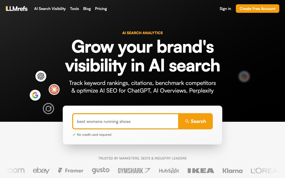 Screenshot of the LLMrefs website