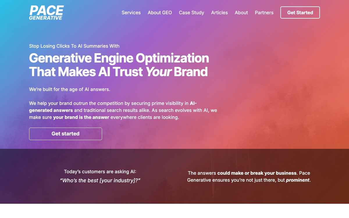 Screenshot of the Pace Generative website
