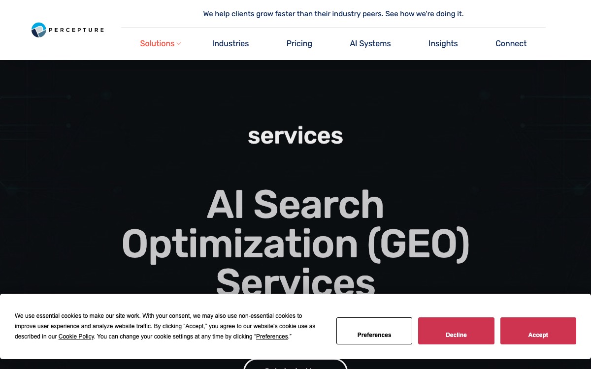 Screenshot of the Percepture website