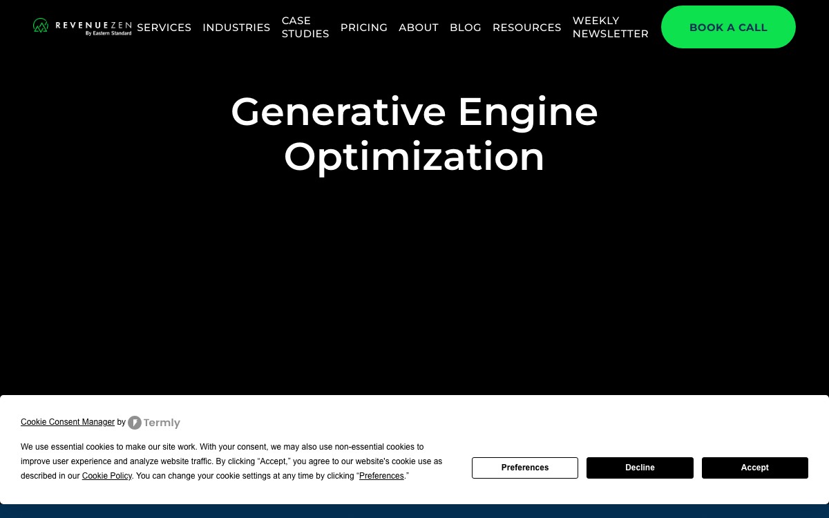 Screenshot of the RevenueZen website