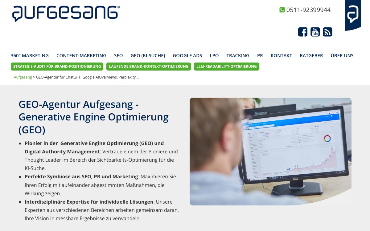 Screenshot of the Aufgesang website