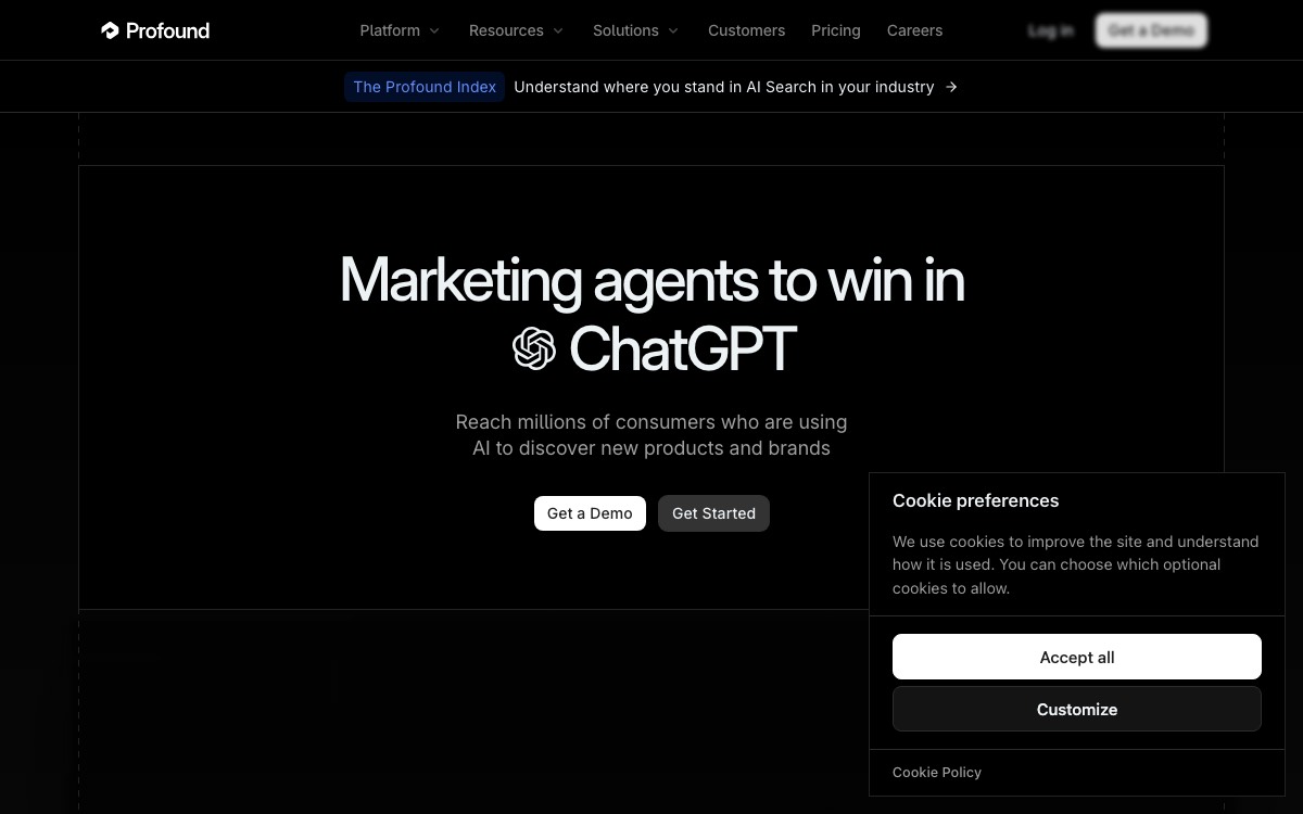Screenshot of the Profound website